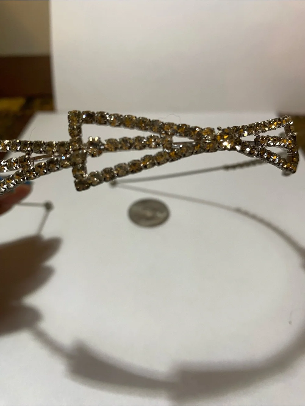 Crystal Bow Accent Headband in Bronze Tone